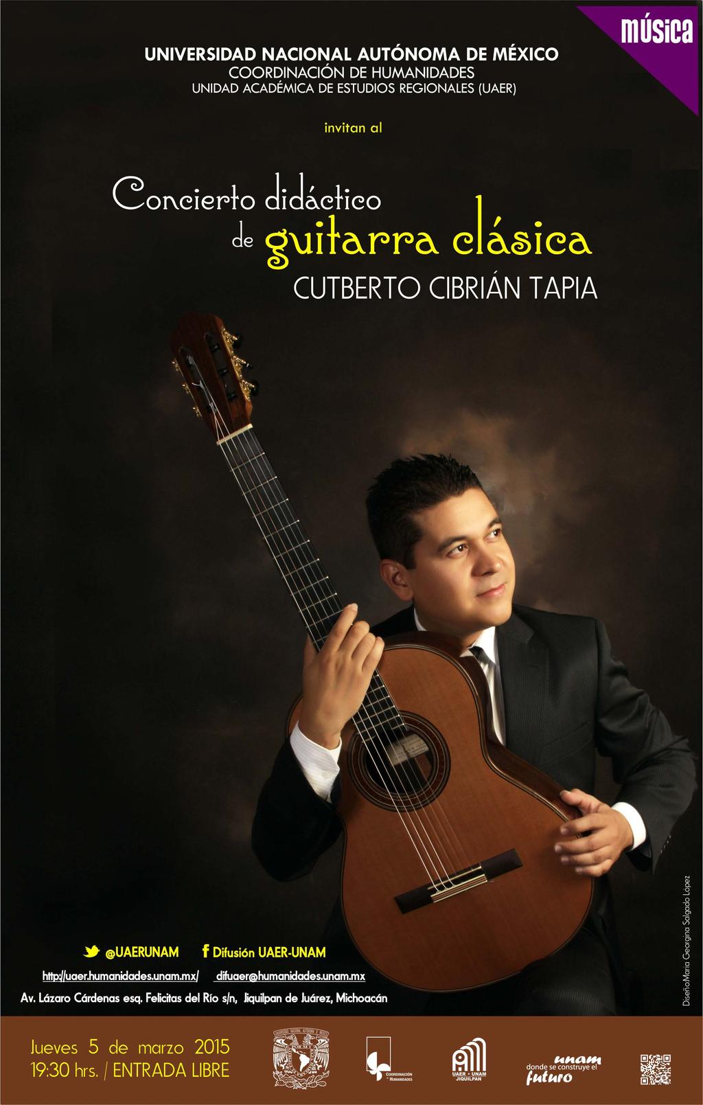 invitan al Concierto didáctico de Guitarra Clásica a cargo de CUTBERTO CIBRIÁN TAPIA Auditorio \"Francisco J.
