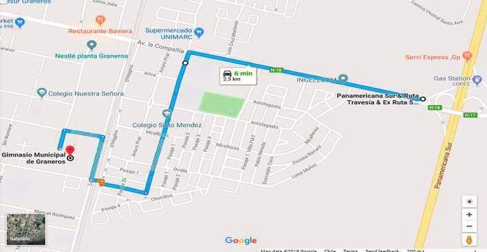 COMO LLEGAR DIRECCIÓN Gimnasio Municipal de Graneros,Calle Salvador Gutiérrez nª 360, Graneros, sexta región. Link Google Maps https://www.google.