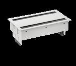 ACABADO -30-38 Blanco Negro -33 Aluminio PASO DE CABLE CON 44503000 45503000* -30-38 -33-30 -38-33 Kit personalizable para dentro de la mesa con tapa, precableado con 3 bases de enchufe y huecos para