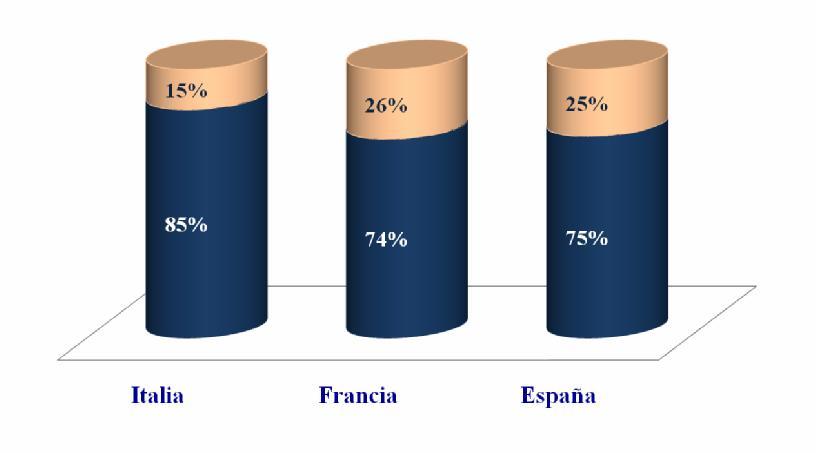 Cuota de presencia femenina 2008 por país Mandos Intermedios Fuente: Italia: