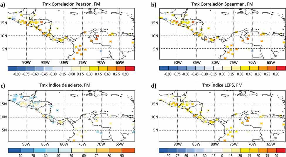 24 Predicción estacional de las temperaturas máximas y mínimas en América Central Figu a.