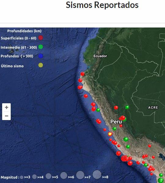 Otros eventos sísmicos percibidos se reportaron en las ciudades de Barranca (Lima), el 7 de abril, de 5 grados; Puquio (Ayacucho) el 23 de abril, de 4.