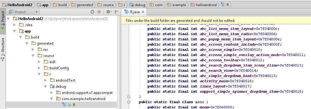 Creación de una vista El plug-in de Eclipse crea automáticamente este identificador en la clase R del proyecto a partir de los elementos de la carpeta res Los identificadores de la clase R son