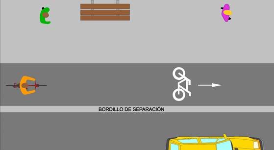 Cuando el carril bici se encuentre segregado de la vía de circulación rodada por una zona de estacionamiento, se empleará, en la disposición prevista en el Figura 16, las siguientes marcas: Marca