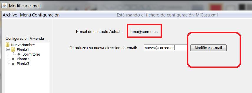 10.9.6.9. Modificar dirección e-mail Imagen 40 Esta opción permite modificar la dirección de correo electrónica (email) al cual se enviarán los mensajes de alerta generados por la aplicación.