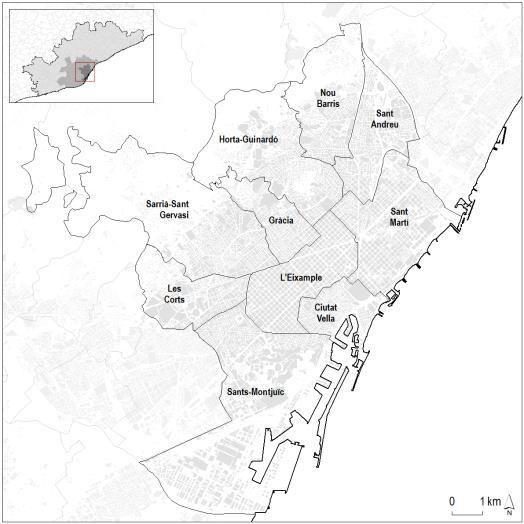 Presentació La divisió territorial utilitzada per analitzar la mobilitat a Barcelona i dels seus habitants correspon a: Districtes barcelonins: 1. Ciutat Vella 2. Eixample 3. Sants-Montjuïc 4.