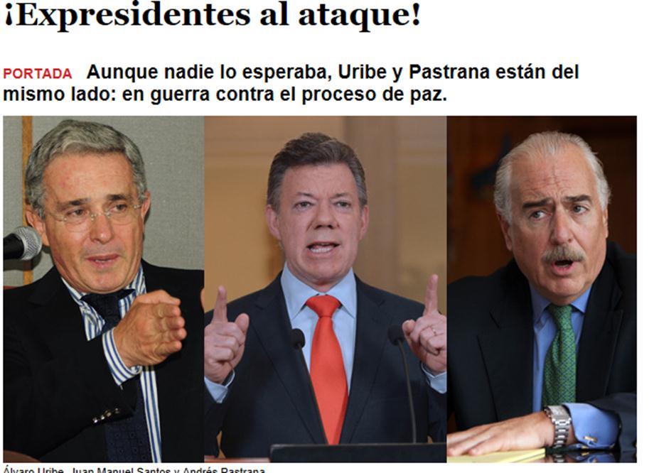 Foto publicada en Semana, aparece el expresidente Alvaro Uribe, el presidente Juan Manuel Santos y el expresidente Andrés Pastrana.