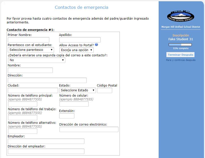 La página Contactos de emergencia tiene la opción de agregar hasta cuatro contactos de emergencia.
