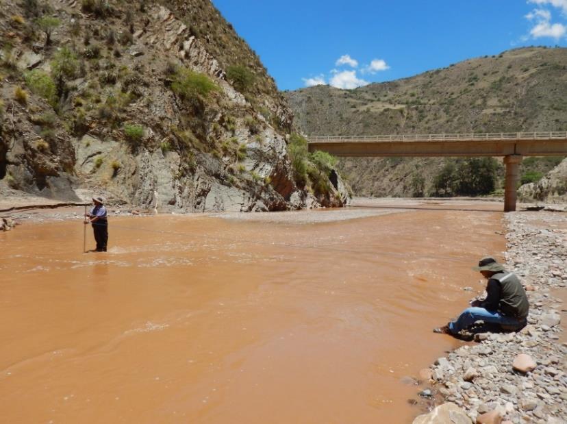 3. Río Pilcomayo antes de la confluencia del río Tacobamba: La muestra en el río Pilcomayo, aguas arriba de su unión con el Tacobamba, mostró los siguientes valores in situ: a.
