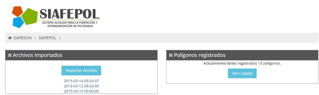observa a continuación se muestra por dos secciones, mostrando por un lado los polígonos registrados dentro del sitio así como los polígonos que han sido registrados mediante archivos importados.