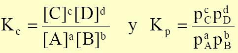 Con esta relación entre [A] y p A se puede determinar qué relación existe entre la Kp y la Kc de una reacción