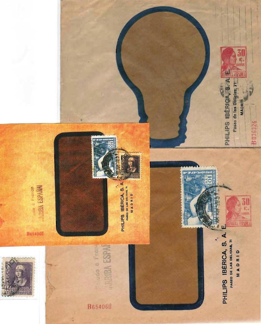 1932 Matrona. Cartas enteropostales interurbanas (30 cts.) privadas de Philips Ibérica, S.A.E. Ocho ejemplares conocidos con este tipo de numerador.