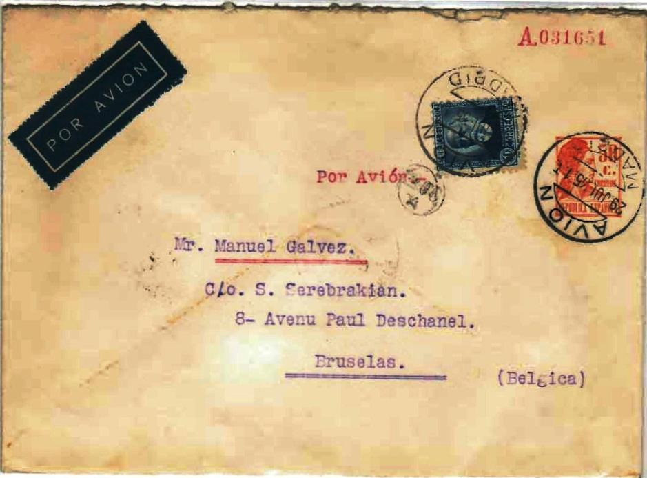 al 18.03.1934. Se trata del único entero postal español que incorpora impreso el derecho de urgencia.