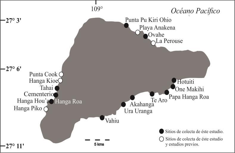 Materiales y métodos Sitios de estudio y muestreo: El estudio se llevó a cabo en la línea costera de Isla de Pascua.