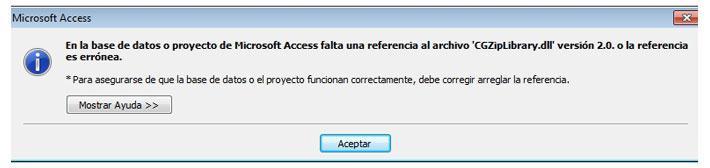 Problemas con las referencias de Access En algunas ocasiones al abrir la aplicación por primera vez puede salir un mensaje de Microsoft Access advirtiendo de la falta de una o varias referencias, tal