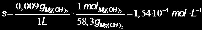 ko UZTAILA G2. Mg(OH) 2 -aren disolbagarritasuna ur puruan 25ºCtan, 0,009 g/l da. Kalkulatu: a) Mg 2+ eta OH - ioien konzentrazioa disoluzioa ase batean.