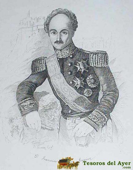 Antiguo grabado de el general Francisco Javier Azpiroz y Jalón (Valencia 1797- Madrid 1868) (Conde de Alpuente).