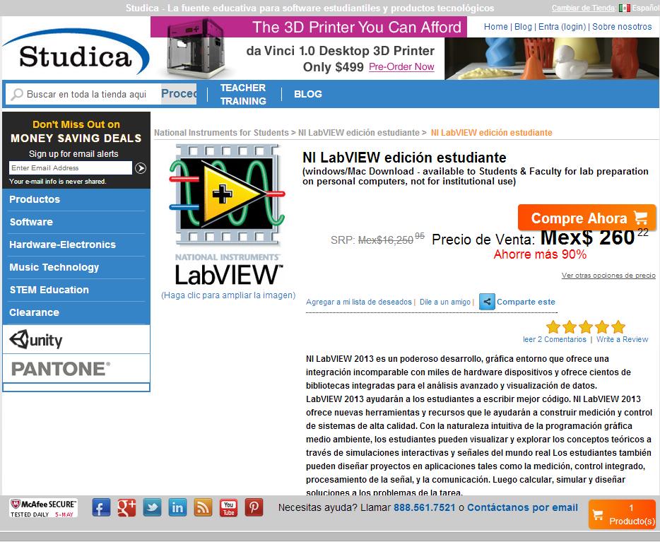 Proceso de Compra NI LabVIEW edición estudiante desde www.studica.com 1.