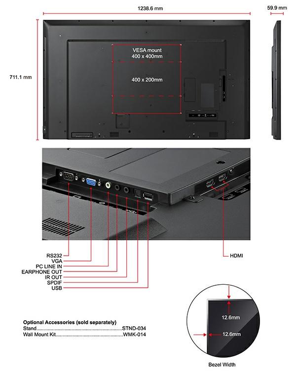 Technical Specifications PANTALLA LCD Tamaño de pantalla Tipo / Tecnología Tamaño de pantalla 55"