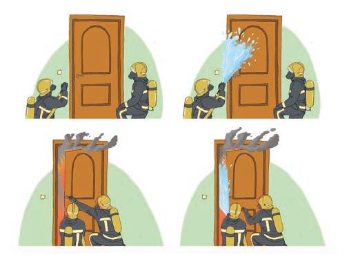 interiores. Cualquier puerta dentro de la zona de incendio (interior o exterior) es susceptible de contener gases de incendio, por tanto, su apertura debe seguir un procedimiento.