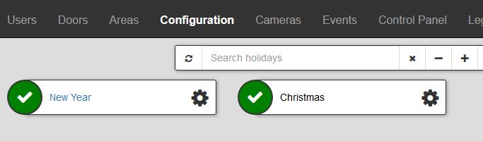 FTIVOS Para ver los festivos, haga click en Configuración y luego en Festivos. Un festivo se puede asignar a un horario para añadir o quitar períodos de tiempo específicos en un Horario.