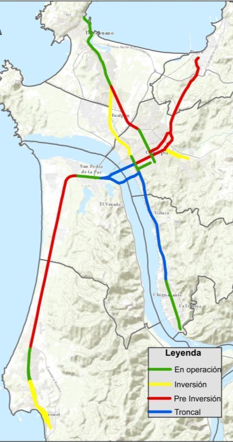 2. Infraestructura Dedicada al Transporte Público Corredores y vías sólo bus 1 Vía Longitud (km) 1. Talcahuano - Hualpén Tramo 1 2,8 2. Talcahuano - Hualpén Tramo 2 4,3 3.