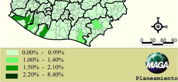 5% del total nacional, respectivamente; después, en importancia por volumen, están los municipios de San Pedro Carchá (Alta Verapaz), Ixcán (Quiché) y San Andrés Villa Seca (Retalhuleu), con 2.