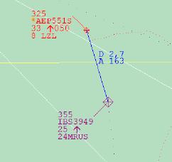 Aeronave 2 Aeronave 1 Fig. 6 Posición de las aeronaves a las 08:36:21 08:36:24.- TWR LEZL transfiere a la Aeronave 1 a la frecuencia de Sector APN. 08:36:36.