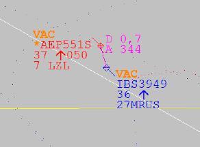 Aeronave 2 Aeronave 1 Fig. 8 Posición de las aeronaves a las 08:37:01 08:37:10.- Sector APN informa a la Aeronave 1 que está libre de tráfico y la autoriza a ascender a FL 080. 4.