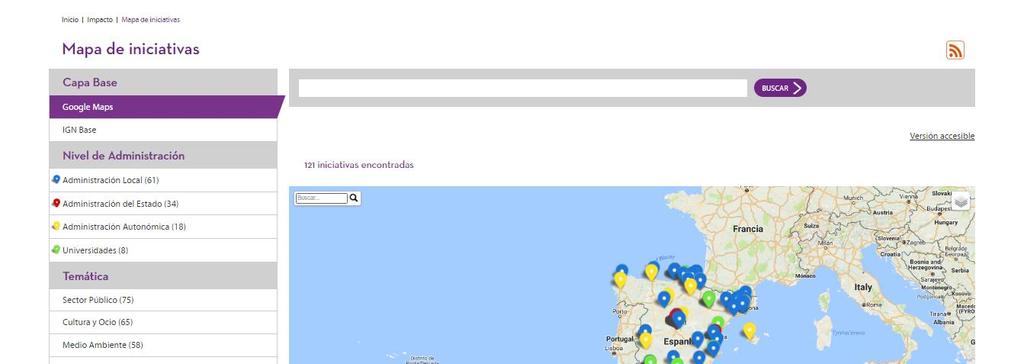 12 Ilustración 10: Detalle de la página del punto Sparql 5. IMPACTO 5.1.- Mapa de iniciativas El mapa de iniciativas recoge y describe todas las iniciativas de datos abiertos de las administraciones y organismos públicos españoles.