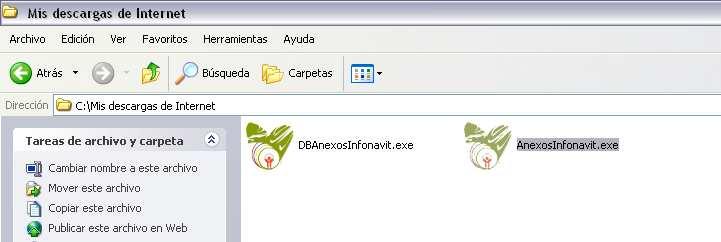 Actualización Anexos Infonavit Ver. 2.0 Descargamos el Archivo DBAnexosInfonavit.exe. Nota.