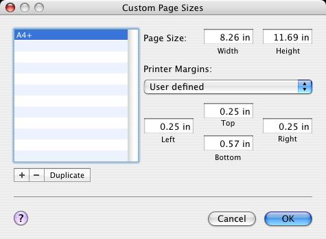 Función Imprimir en Mac OS X 9 9.4 Cómo agregar un tamaño personalizado Para imprimir en tamaños de papel distintos a los tamaños estándar, registre el tamaño de papel personalizado.