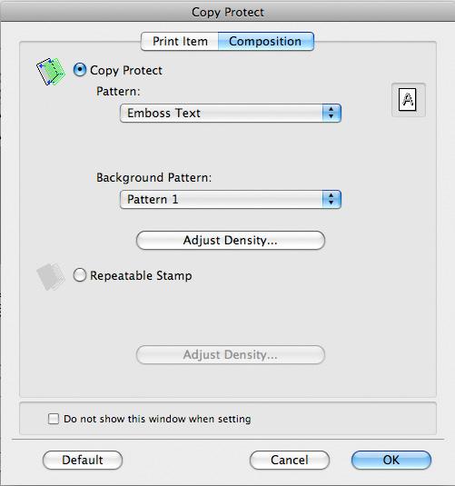 9 Función Imprimir en Mac OS X Elemento Descripción Las siguientes configuraciones están disponibles cuando se selecciona "Copy Protect".