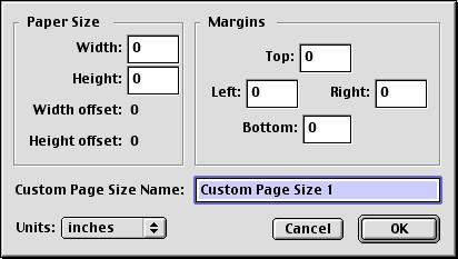 Función Imprimir en Mac OS 9.2 10 10.3.2 Configuración del tamaño de página personalizado Seleccione "Custom Paper Size" en el cuadro de diálogo Page Setup.