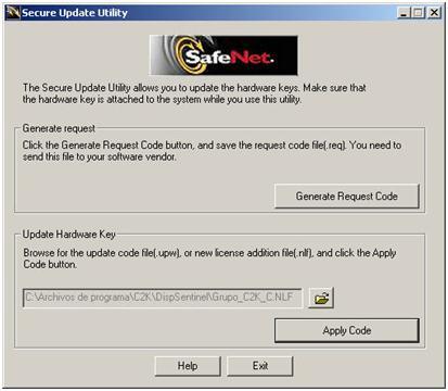 el cual podrá encontrar en Menú Inicio Todos los programas Control 2000 Secure Update Utility el cual le mostrara la