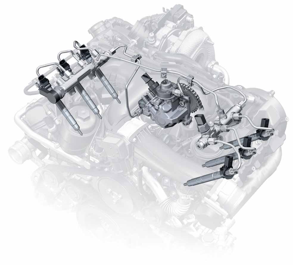 Sistema de inyección Common Rail El motor 3.0 TDI V6 (generación 2) viene equipado con un sistema de inyección Common Rail de Bosch con inyectores piezoeléctricos.