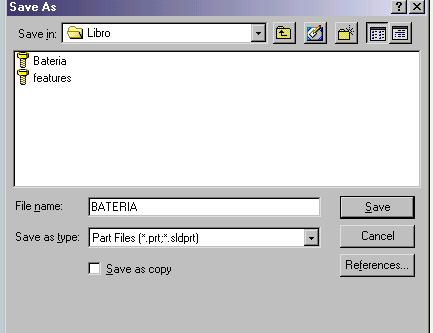 Guarde la plantilla de documento con el nombre de la pieza. Haga clic en Guarda Save en la barra de herramientas Estándar, o en Archivo, Guardar (File, Save).