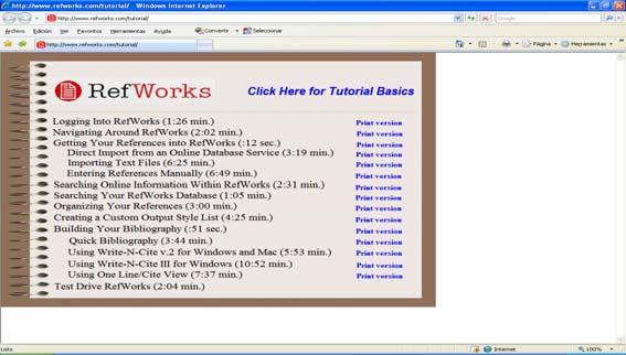 Página web de Refworks con información n exhaustiva y ejemplos sobre el programa.