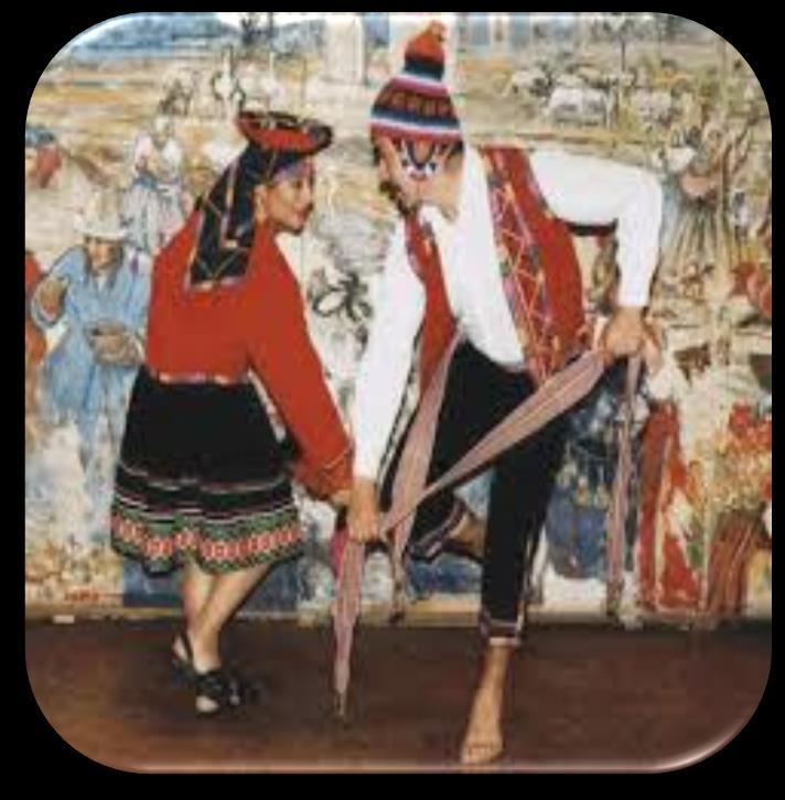 Pañuelo de color negro para la espalda. Sombrero típico peruano del color rojo o negro. El pelo tomado con dos trenzas. chinitas de color negro.