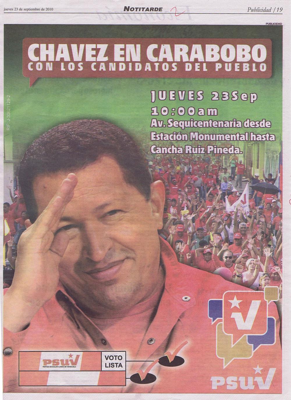 Chávez en Carabobo con los candidatos del pueblo Notitarde