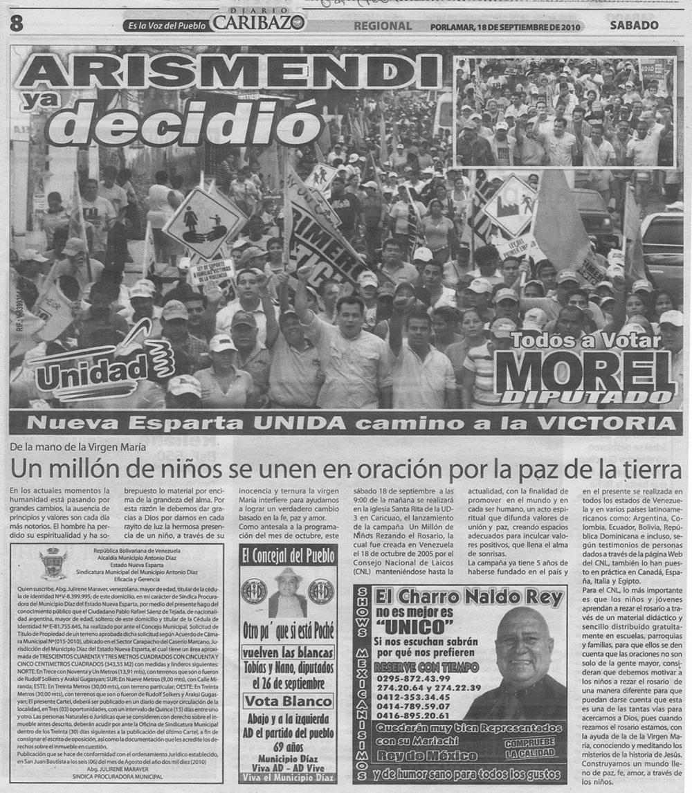 Arismendi ya decidió 18/09/2010 Diario