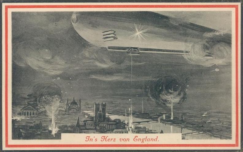 Poder Aéreo Integral y desarrollo aeronáutico argentino En el corazón de Inglaterra, postal alemana de 1917 que representa a un zepelín bombardeando Londres http://www.avionslegendaires.