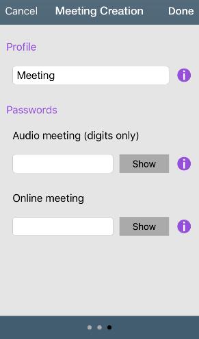 Elegir un perfil predeterminado para la reunión: Reunión: utilizar para reuniones de negocios interactivas.