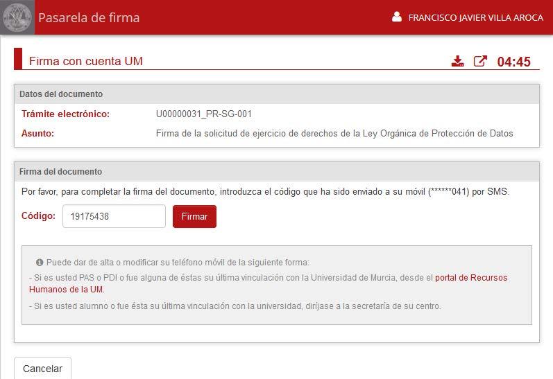 Pasarela de Firma Web (PFW) Firma con Cuenta UM https://sede.um.