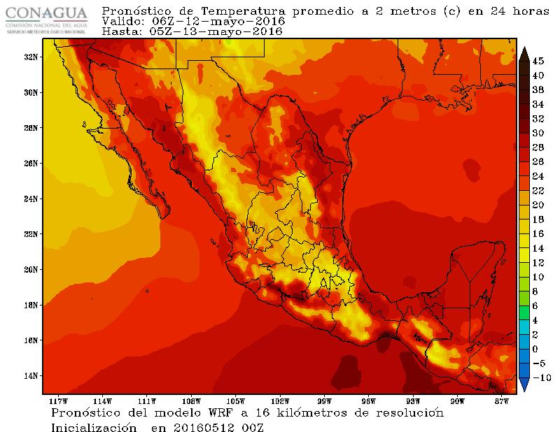 Circulación de alta presión favorecerá ambiente caluroso a extremadamente caluroso en gran parte de la República, así como vientos fuertes con rachas de hasta 60 km/h en Campeche y Yucatán.