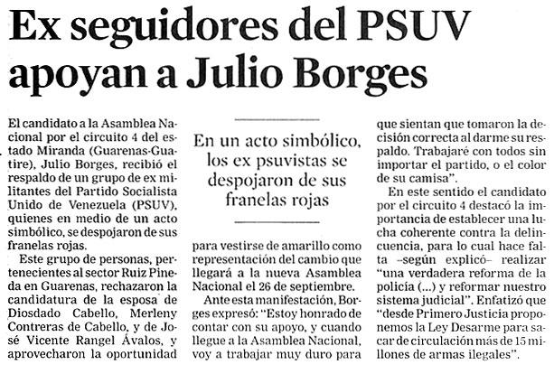 Ex seguidores del PSUV apoyan a Julio