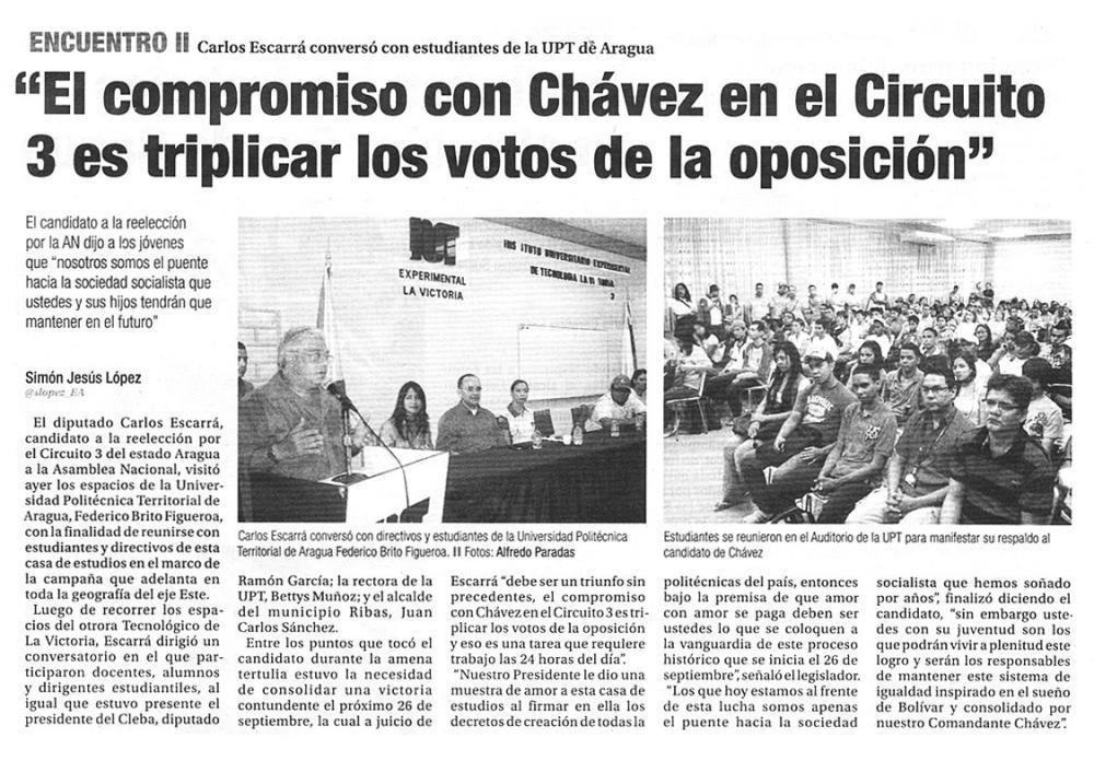 "El compromiso con Chávez en el circuito 3 es triplicar los votos