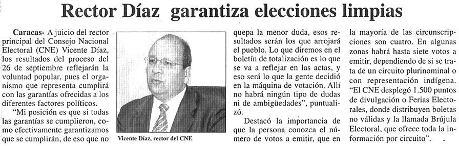 Rector Díaz garantiza elecciones limpias Nueva