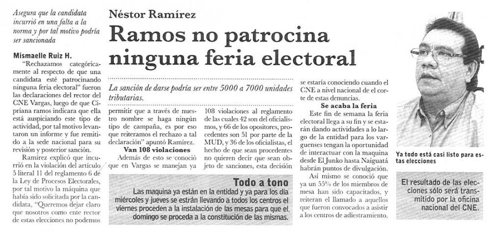 Ramos no patrocina ninguna electoral Diario
