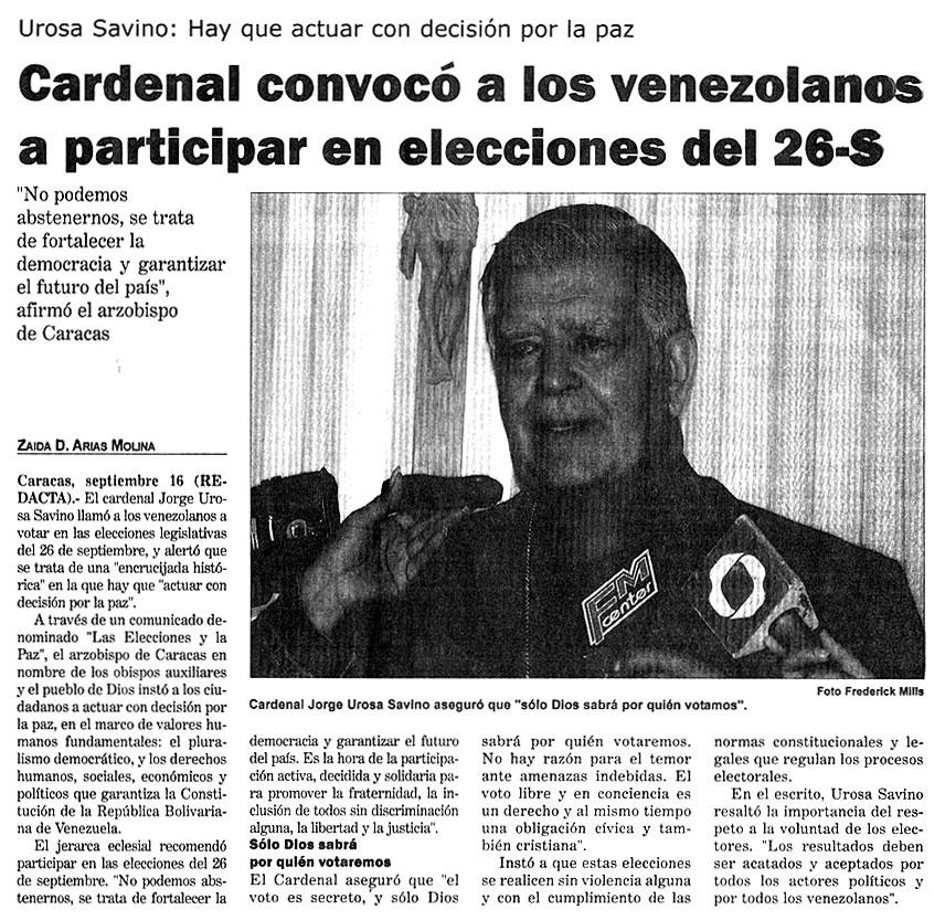 Cardenal convocó a los venezolanos a participar en